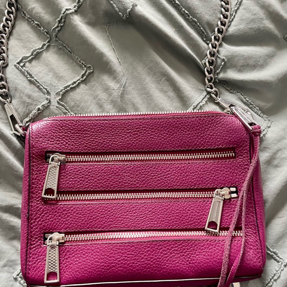 Rebecca Minkoff Mini 5 Zip Leather Cross Body Bag - Magenta
